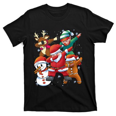 Christmas Dabbing Santa Elf Deer Gingerbread Man & Snowman T-Shirt