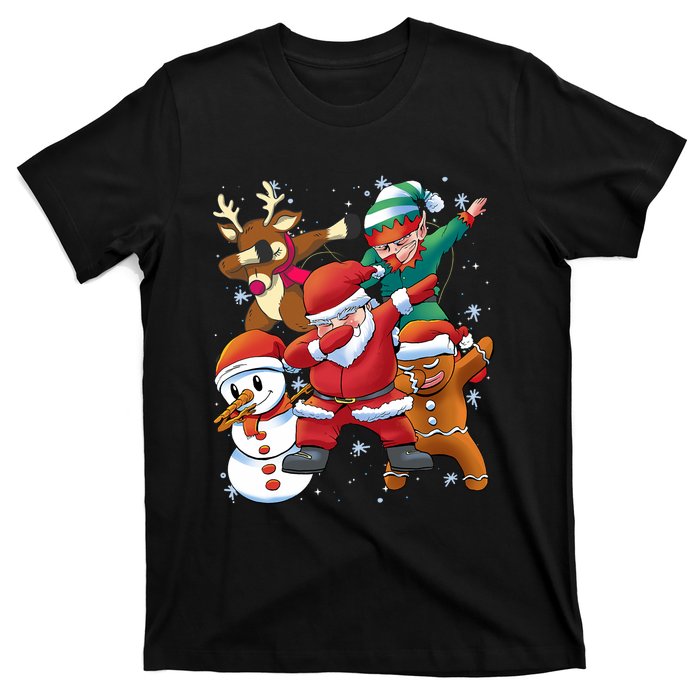 Christmas Dabbing Santa Elf Deer Gingerbread Man & Snowman T-Shirt