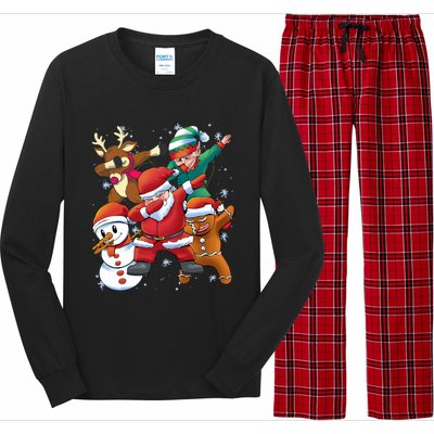 Christmas Dabbing Santa Elf Deer Gingerbread Man & Snowman Long Sleeve Pajama Set