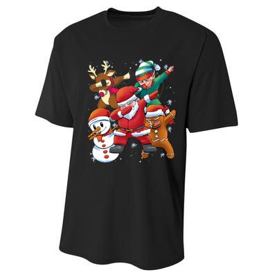 Christmas Dabbing Santa Elf Deer Gingerbread Man & Snowman Performance Sprint T-Shirt