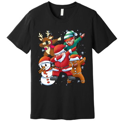 Christmas Dabbing Santa Elf Deer Gingerbread Man & Snowman Premium T-Shirt