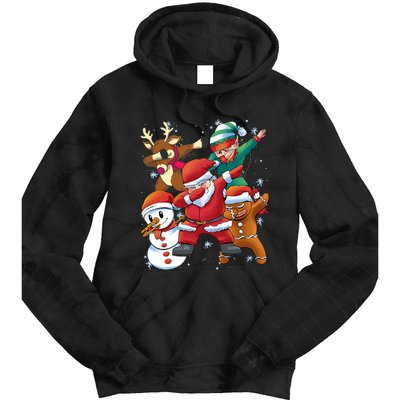 Christmas Dabbing Santa Elf Deer Gingerbread Man & Snowman Tie Dye Hoodie