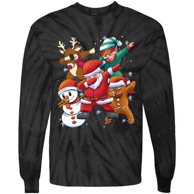 Christmas Dabbing Santa Elf Deer Gingerbread Man & Snowman Tie-Dye Long Sleeve Shirt