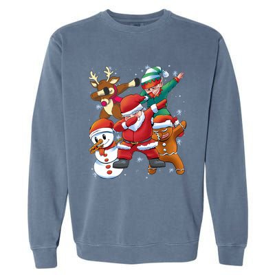 Christmas Dabbing Santa Elf Deer Gingerbread Man & Snowman Garment-Dyed Sweatshirt