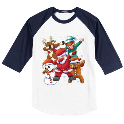 Christmas Dabbing Santa Elf Deer Gingerbread Man & Snowman Baseball Sleeve Shirt