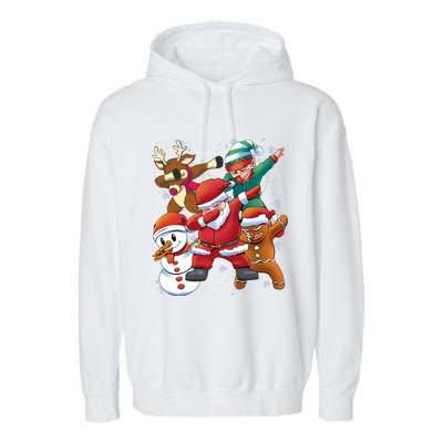 Christmas Dabbing Santa Elf Deer Gingerbread Man & Snowman Garment-Dyed Fleece Hoodie