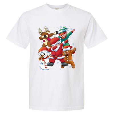 Christmas Dabbing Santa Elf Deer Gingerbread Man & Snowman Garment-Dyed Heavyweight T-Shirt