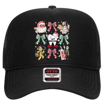 Christmas Dental Squad Crew Dentist Assistant Bow Coquette High Crown Mesh Back Trucker Hat