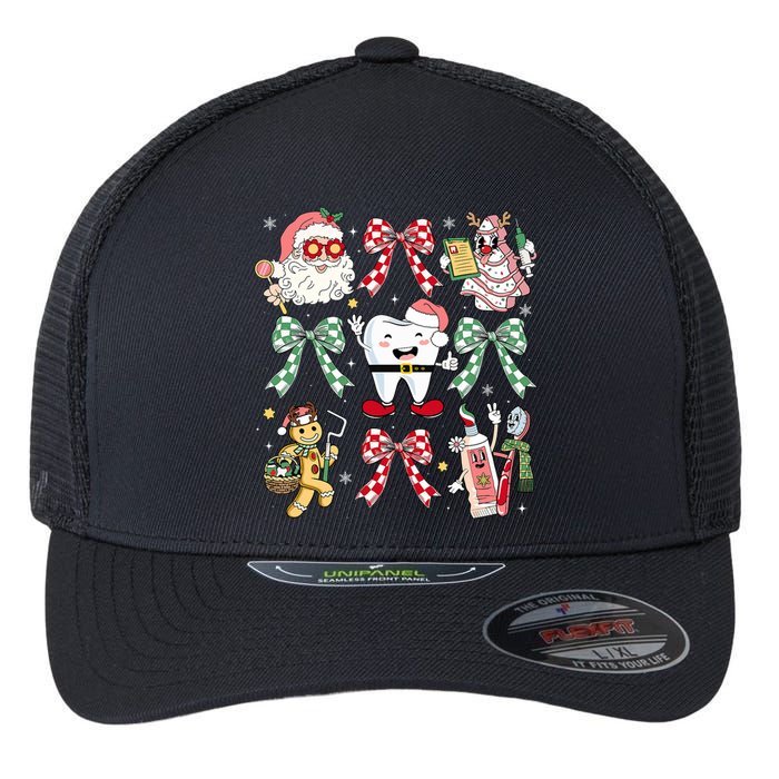 Christmas Dental Squad Crew Dentist Assistant Bow Coquette Flexfit Unipanel Trucker Cap