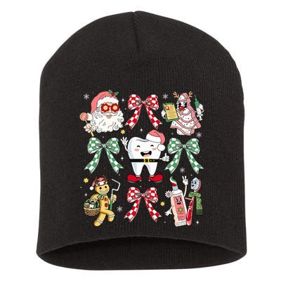 Christmas Dental Squad Crew Dentist Assistant Bow Coquette Short Acrylic Beanie