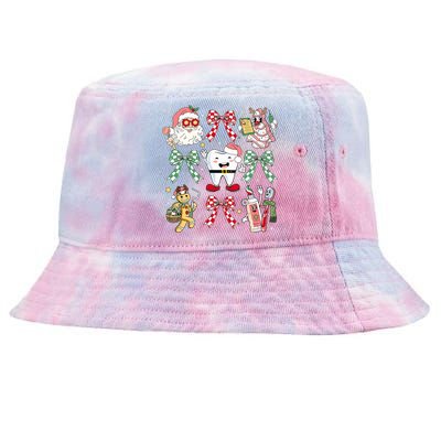 Christmas Dental Squad Crew Dentist Assistant Bow Coquette Tie-Dyed Bucket Hat