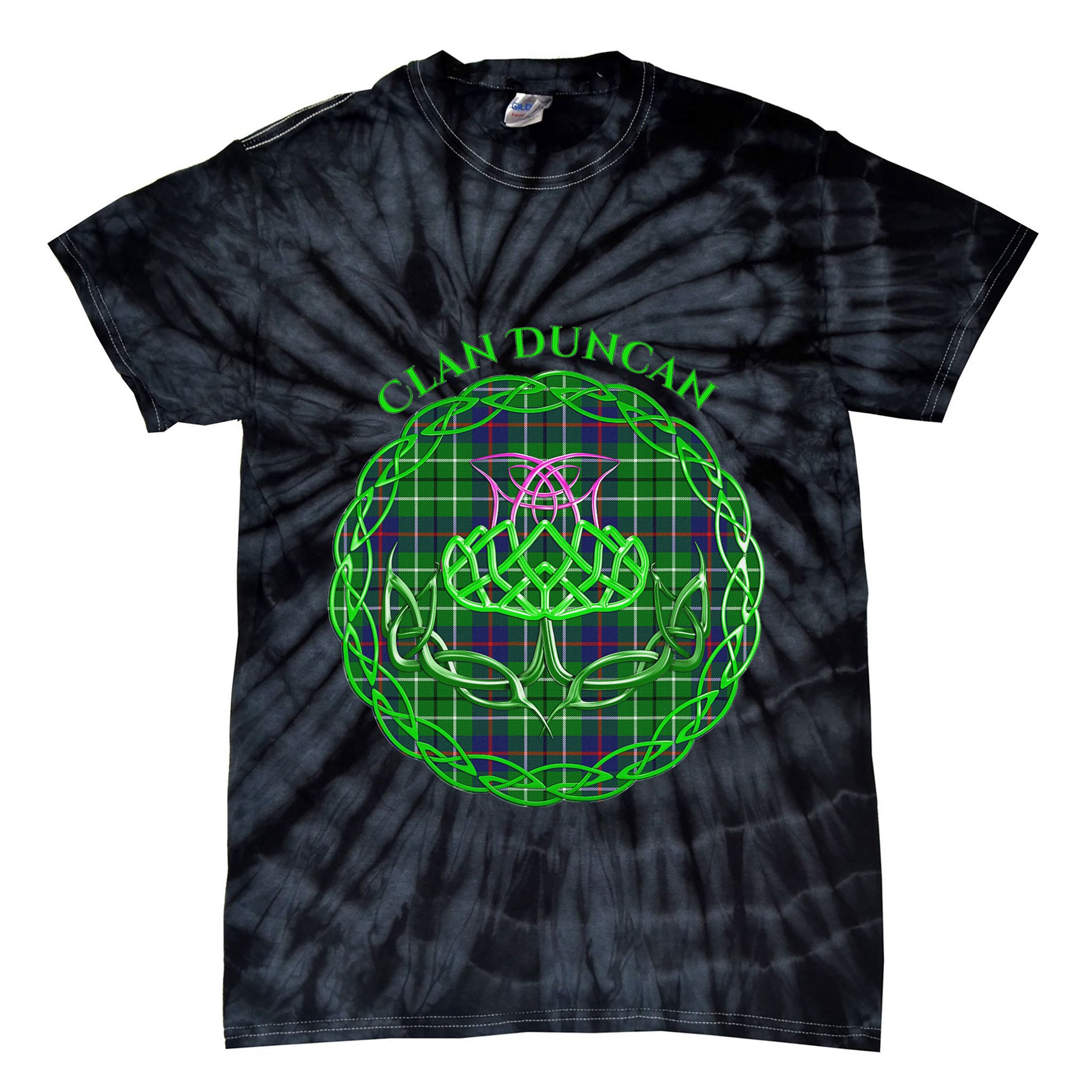 Clan Duncan Scottish Tartan Celtic Thistle Tie-Dye T-Shirt