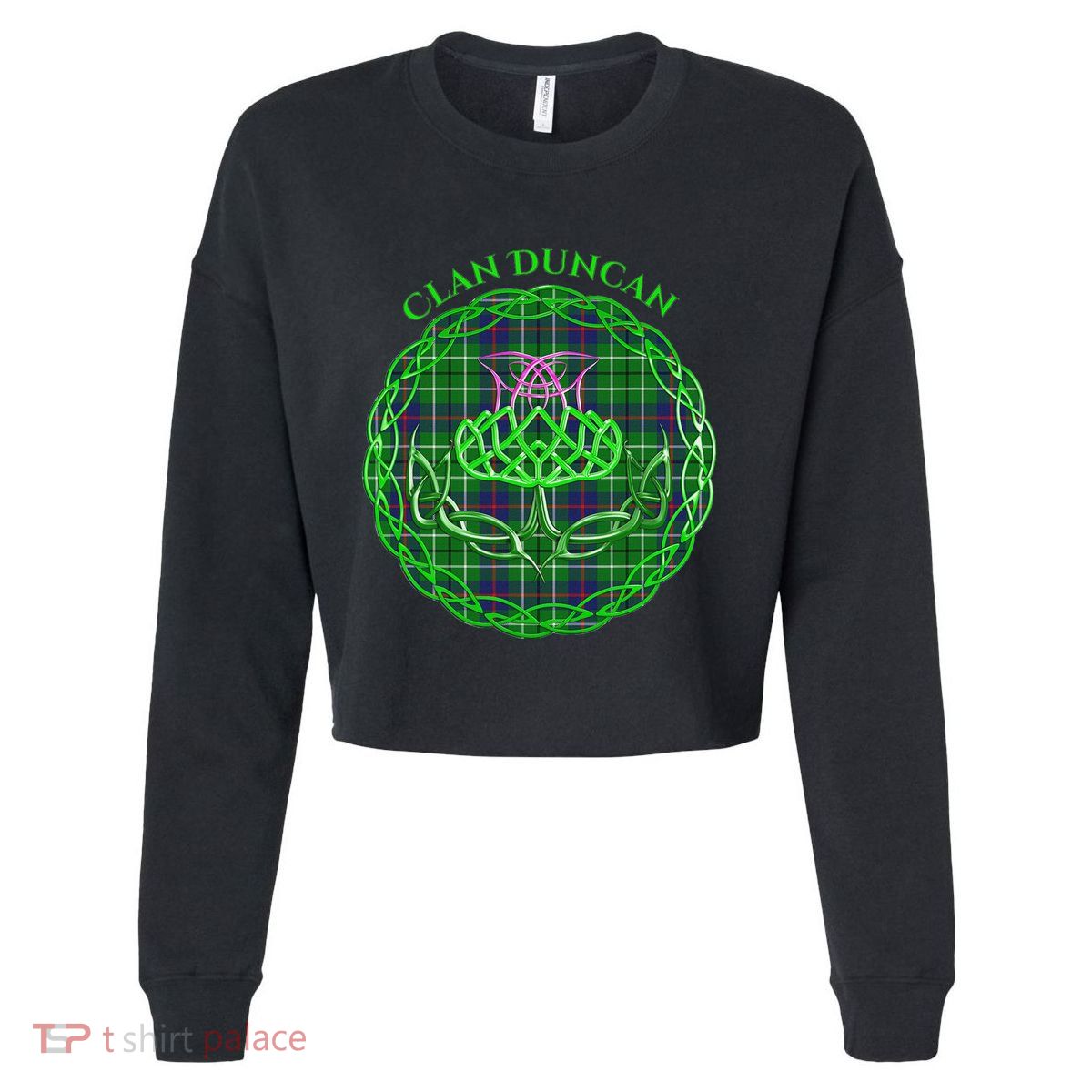 Clan Duncan Scottish Tartan Celtic Thistle Cropped Pullover Crew