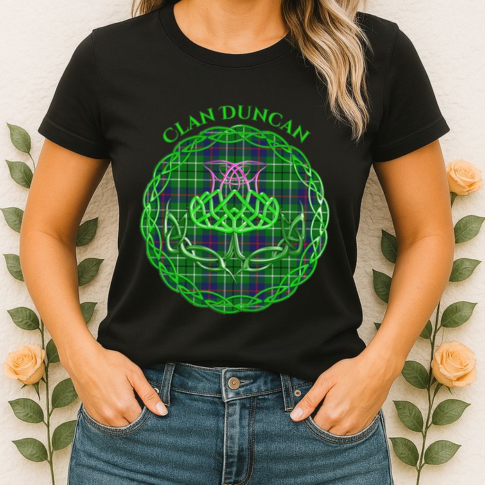 Clan Duncan Scottish Tartan Celtic Thistle Womens T-Shirt