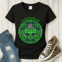 Clan Duncan Scottish Tartan Celtic Thistle Womens T-Shirt
