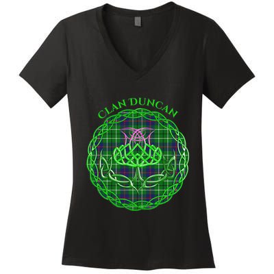 Clan Duncan Scottish Tartan Celtic Thistle Women's V-Neck T-Shirt