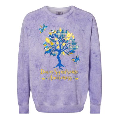 Cute Down Syndrome Awareness Blue Yellow Tree Colorblast Crewneck Sweatshirt