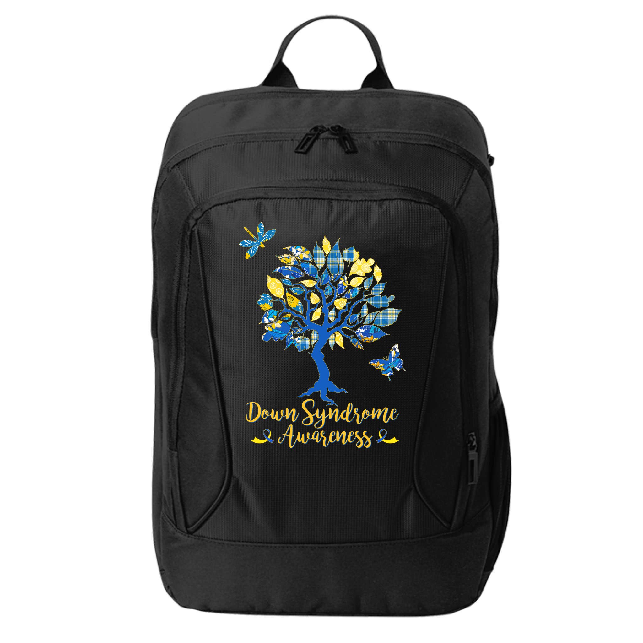 Cute Down Syndrome Awareness Blue Yellow Tree City Backpack