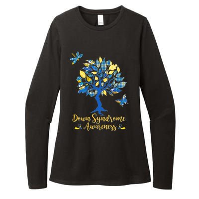 Cute Down Syndrome Awareness Blue Yellow Tree Womens CVC Long Sleeve Shirt