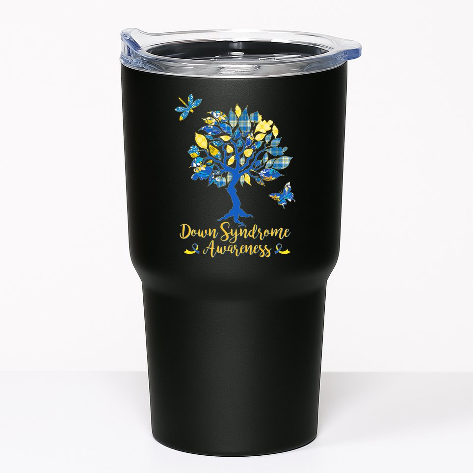 Cute Down Syndrome Awareness Blue Yellow Tree Tumbler
