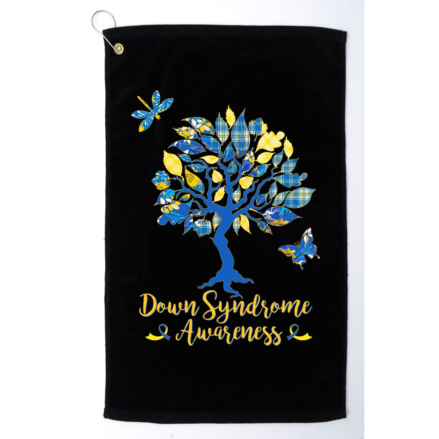 Cute Down Syndrome Awareness Blue Yellow Tree Golf Towel