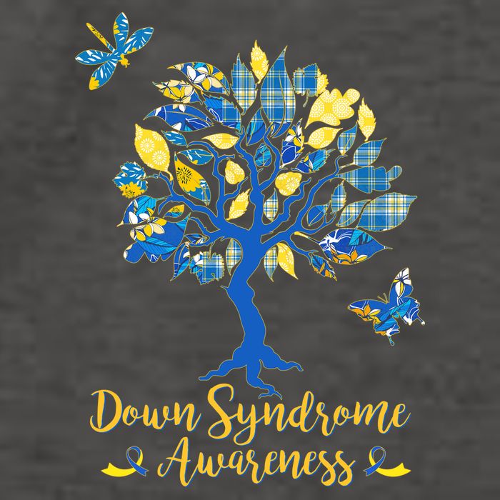 Cute Down Syndrome Awareness Blue Yellow Tree Vector Backpack