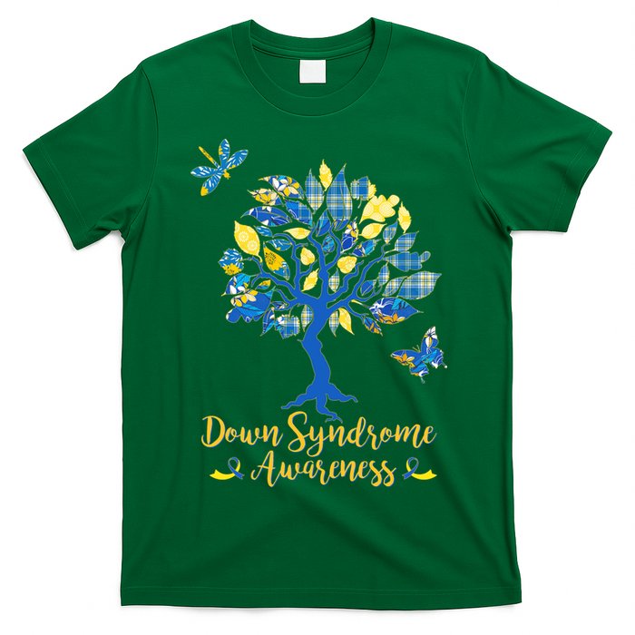Cute Down Syndrome Awareness Blue Yellow Tree T-Shirt