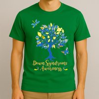 Cute Down Syndrome Awareness Blue Yellow Tree T-Shirt