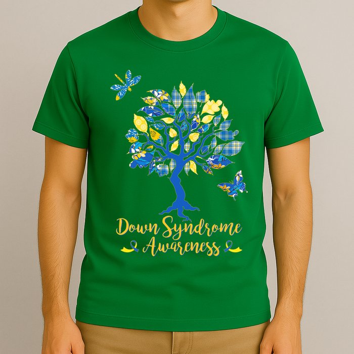 Cute Down Syndrome Awareness Blue Yellow Tree T-Shirt