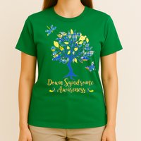 Cute Down Syndrome Awareness Blue Yellow Tree T-Shirt