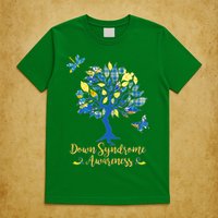Cute Down Syndrome Awareness Blue Yellow Tree T-Shirt