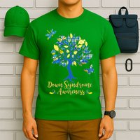 Cute Down Syndrome Awareness Blue Yellow Tree T-Shirt