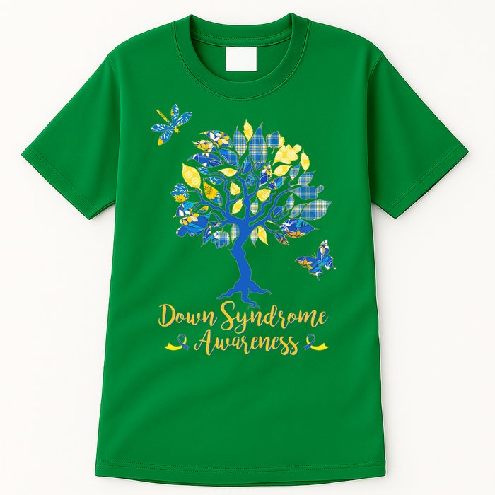 Cute Down Syndrome Awareness Blue Yellow Tree Tall T-Shirt