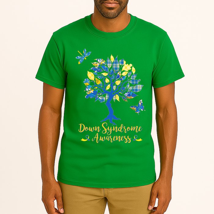 Cute Down Syndrome Awareness Blue Yellow Tree Tall T-Shirt