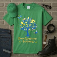 Cute Down Syndrome Awareness Blue Yellow Tree Tall T-Shirt