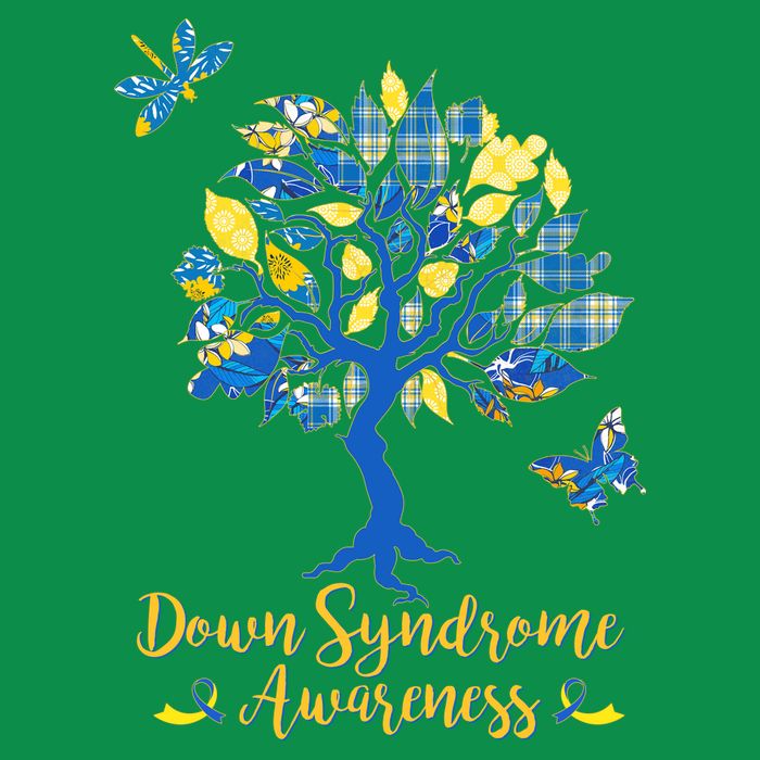 Cute Down Syndrome Awareness Blue Yellow Tree Tall T-Shirt