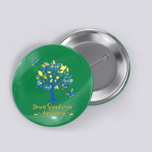 Cute Down Syndrome Awareness Blue Yellow Tree Button