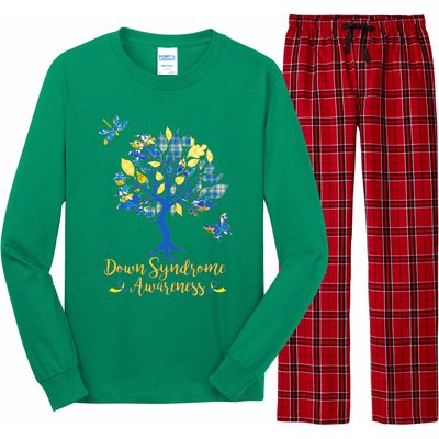 Cute Down Syndrome Awareness Blue Yellow Tree Long Sleeve Pajama Set