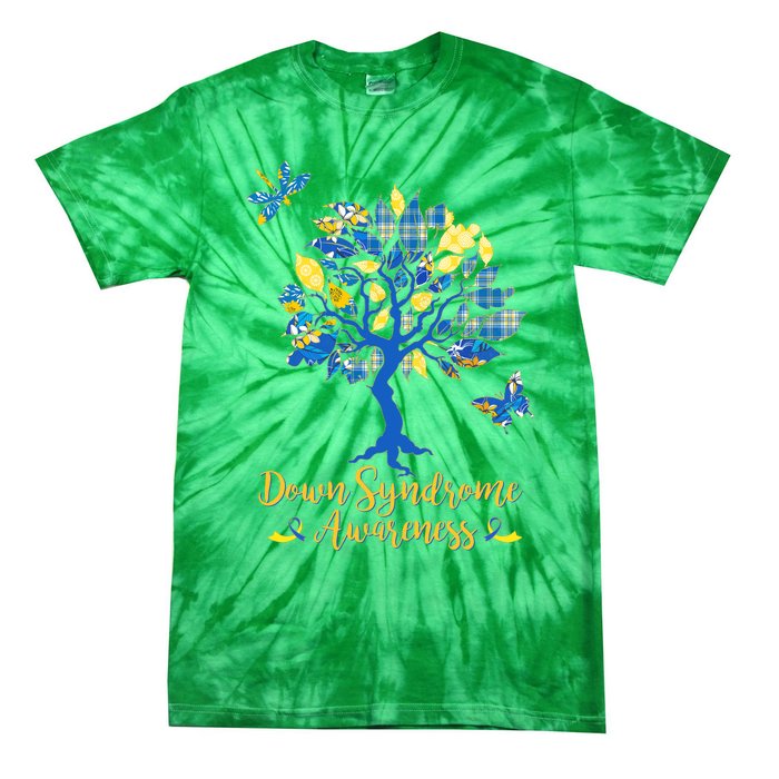 Cute Down Syndrome Awareness Blue Yellow Tree Tie-Dye T-Shirt