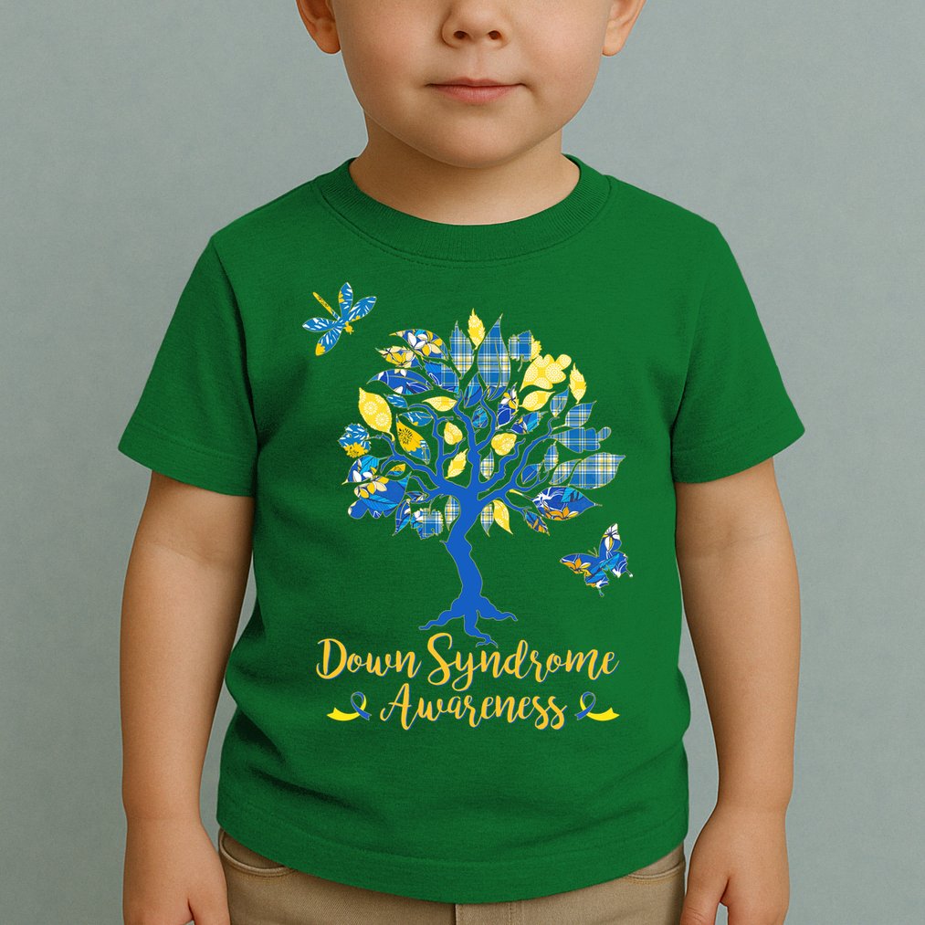 Cute Down Syndrome Awareness Blue Yellow Tree Toddler T-Shirt