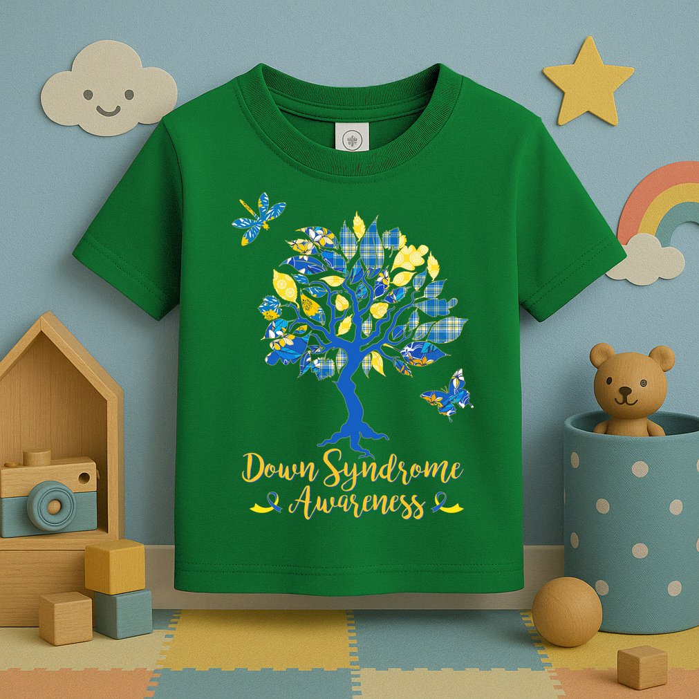 Cute Down Syndrome Awareness Blue Yellow Tree Toddler T-Shirt