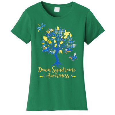 Cute Down Syndrome Awareness Blue Yellow Tree Women's T-Shirt