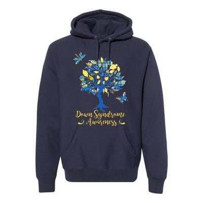 Cute Down Syndrome Awareness Blue Yellow Tree Premium Hoodie