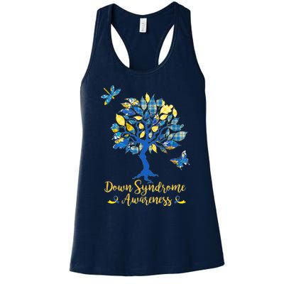 Cute Down Syndrome Awareness Blue Yellow Tree Women's Racerback Tank