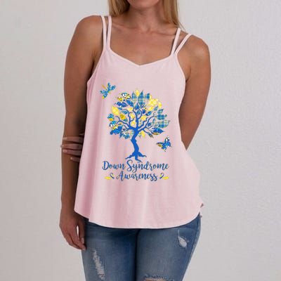 Cute Down Syndrome Awareness Blue Yellow Tree Women's Strappy Tank