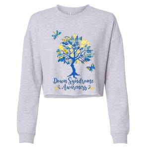 Cute Down Syndrome Awareness Blue Yellow Tree Cropped Pullover Crew