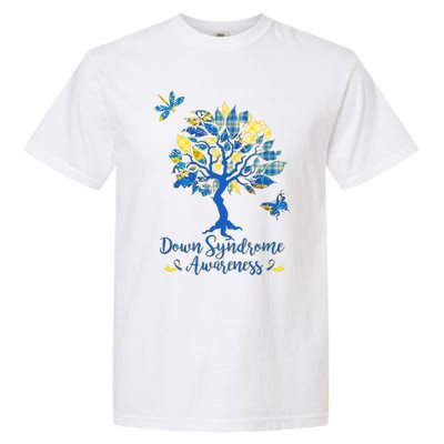 Cute Down Syndrome Awareness Blue Yellow Tree Garment-Dyed Heavyweight T-Shirt