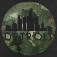 Camo Detroit Skyline Logo 7 Panel Mesh Trucker Snapback Hat