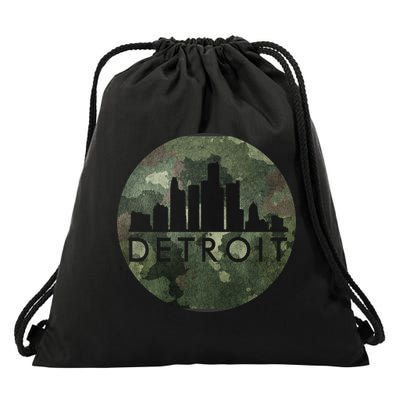Camo Detroit Skyline Logo Drawstring Bag