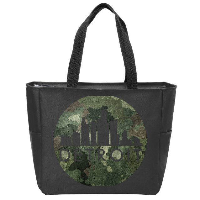 Camo Detroit Skyline Logo Zip Tote Bag